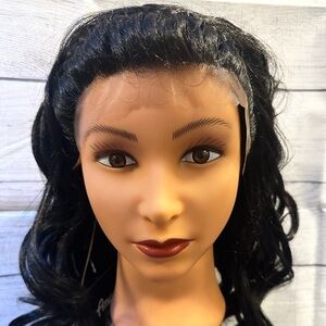 Black Curly wig with top braid